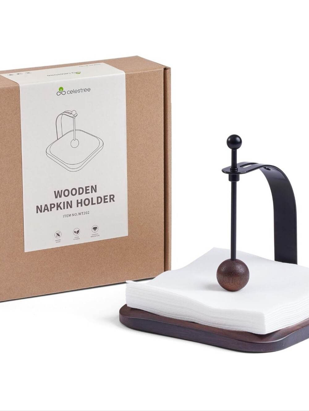 NEW Wooden Napkin Holder, Walnut Wood Paper Napkin Dispenser Dining Kitchen Gift